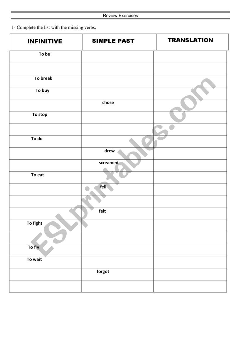 Review Exercises worksheet