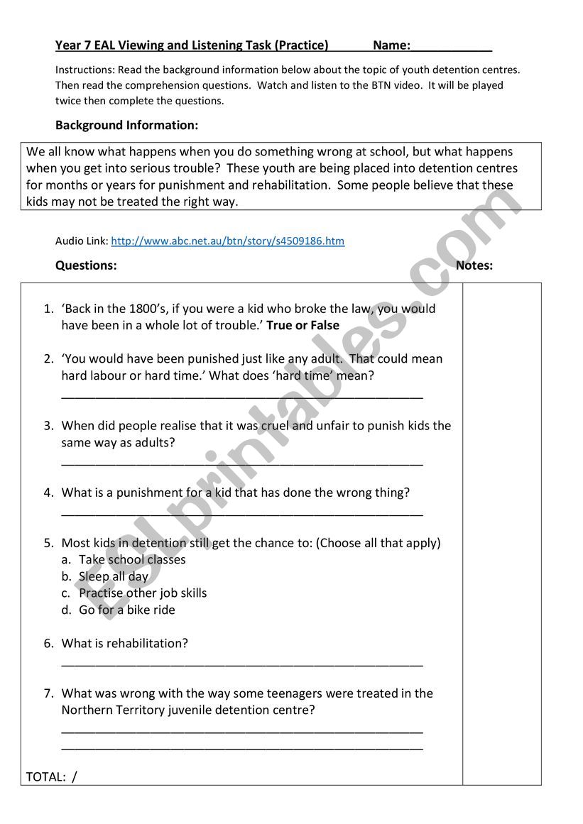 Listening task - juvenile detention 2