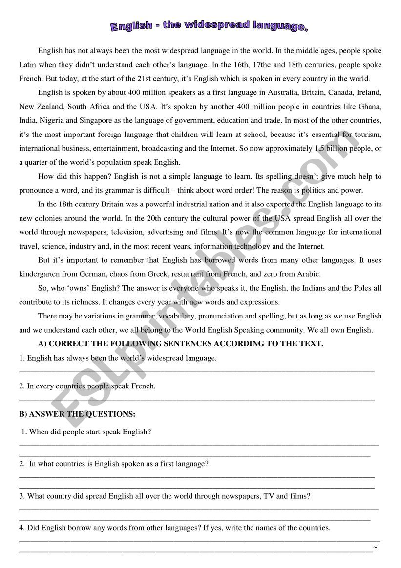 The English Language worksheet