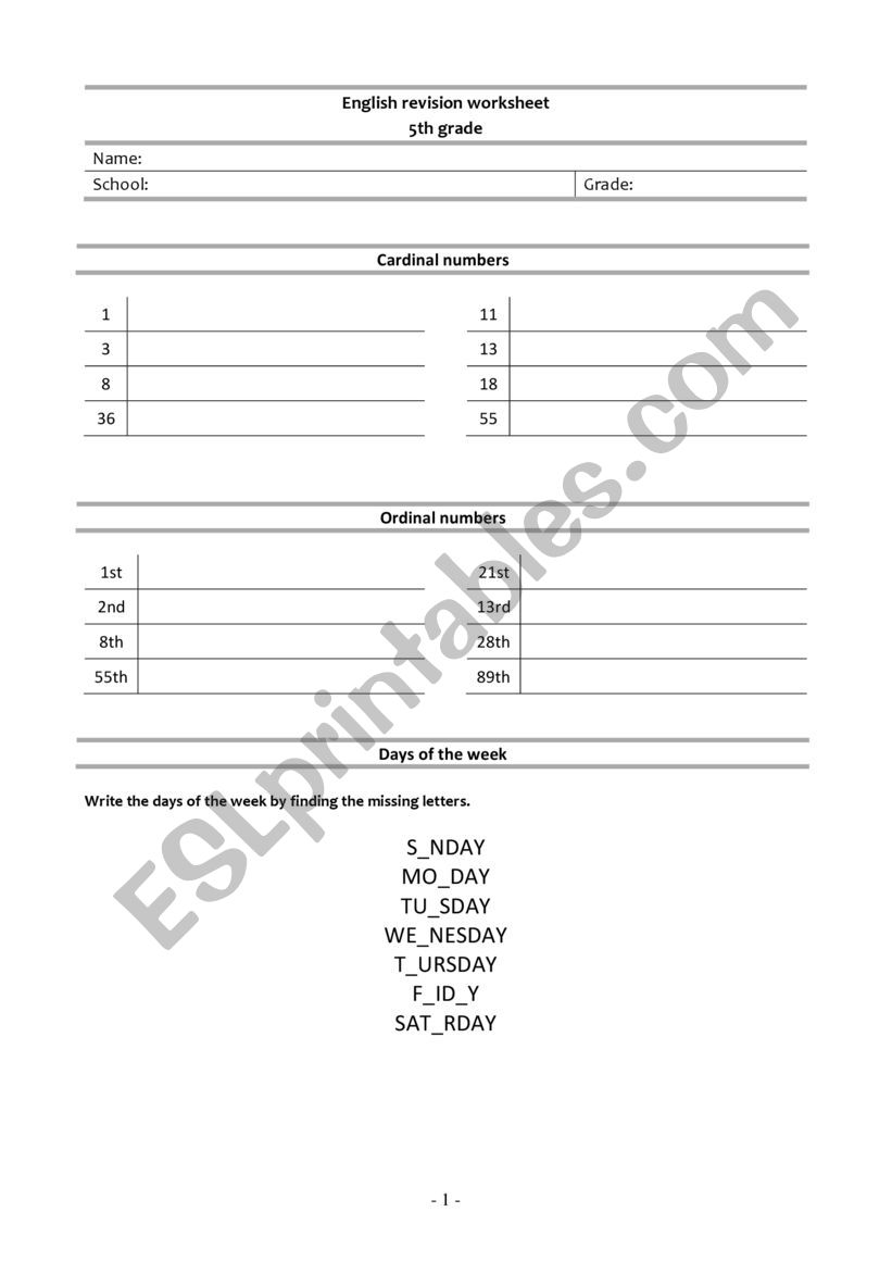 5th grade revisions worksheet