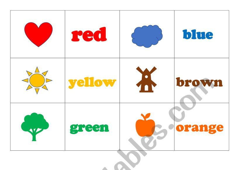 Colours - memory game worksheet