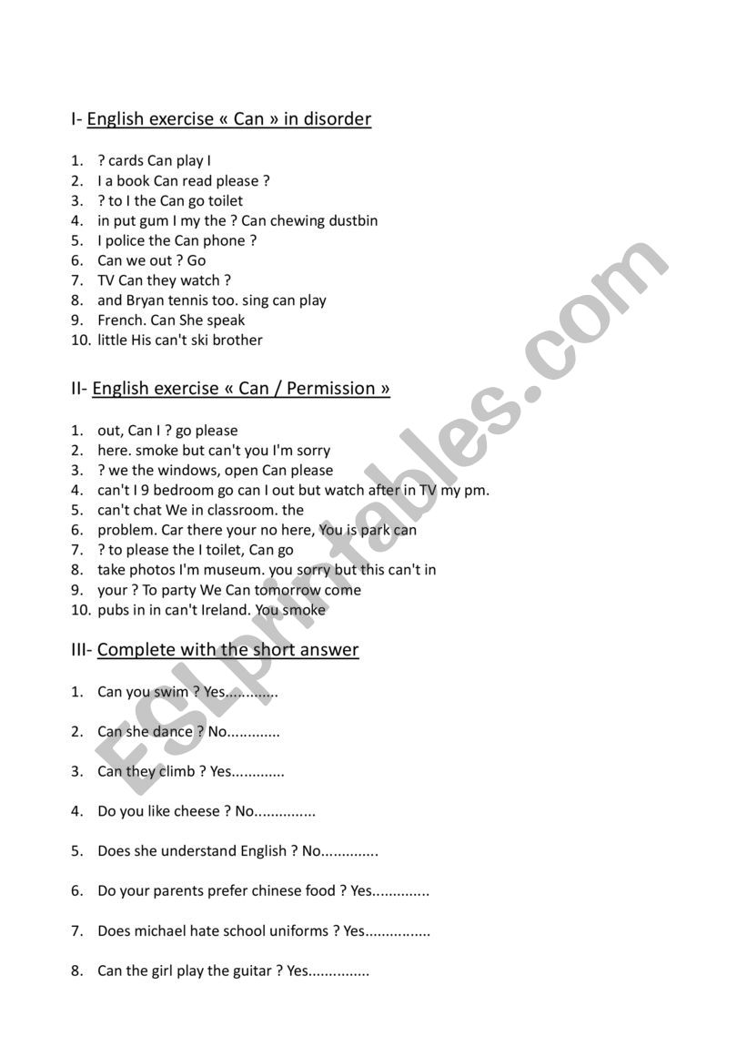 modal auxiliary  can worksheet