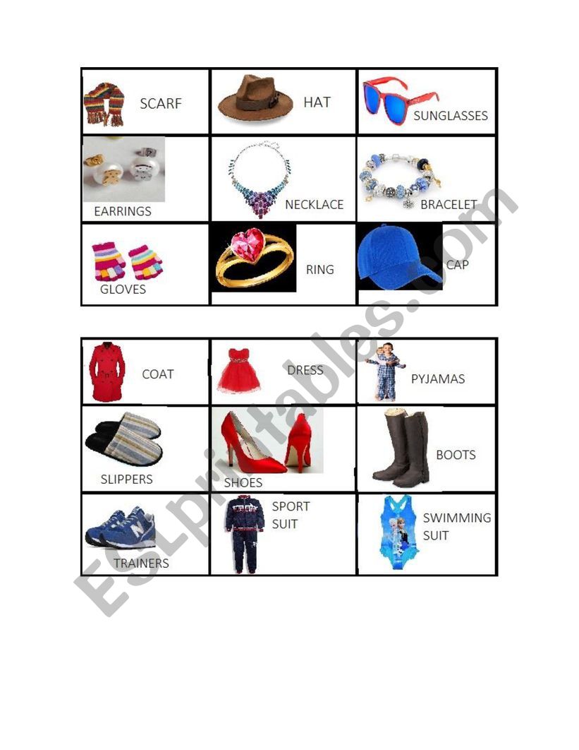 clothes bingo worksheet