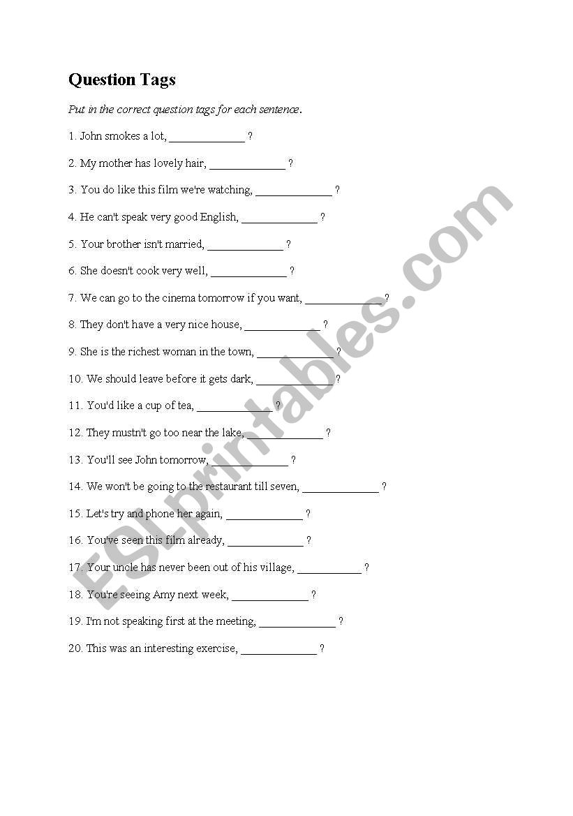 question tags worksheet