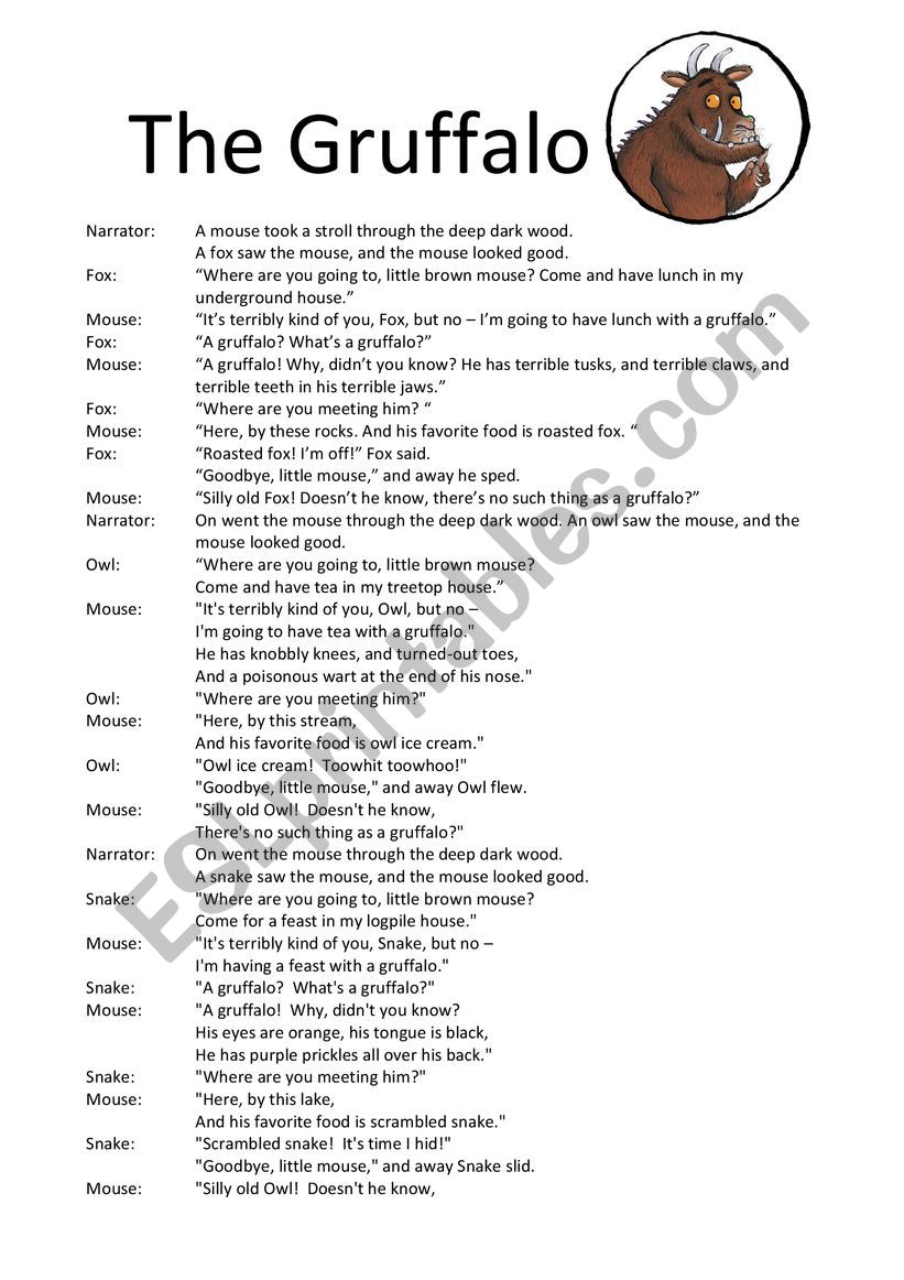 The Gruffalo - Play worksheet