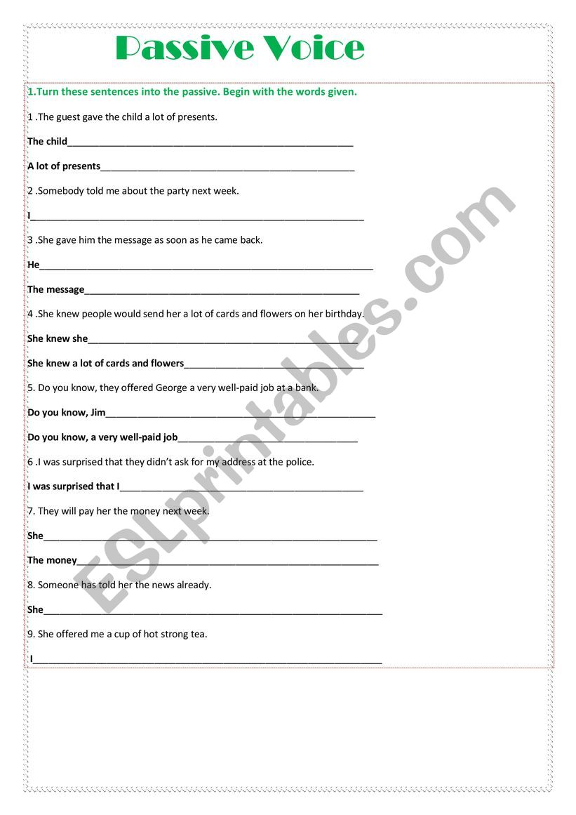 Passive voice worksheet