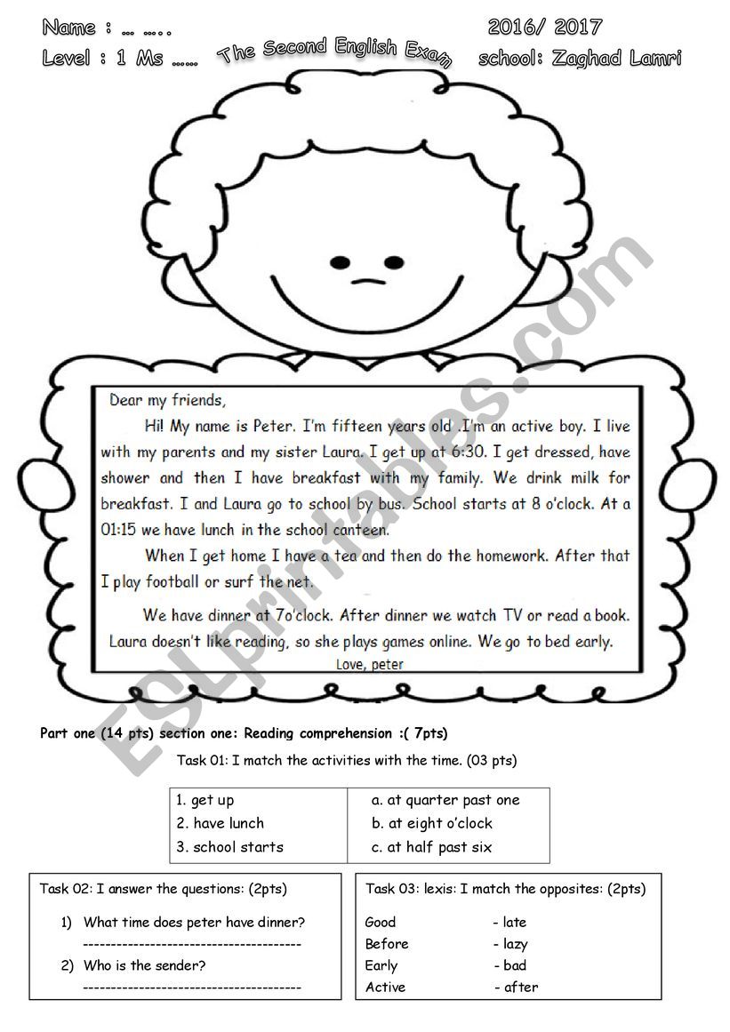 peter (test) part one worksheet