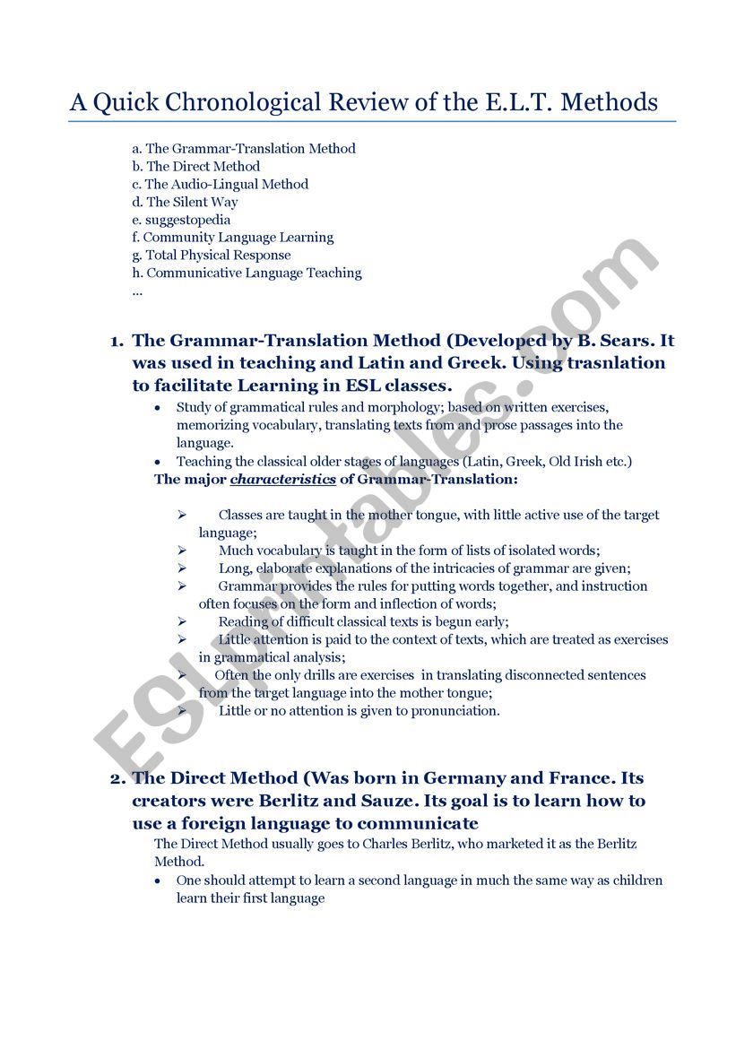 methods of teaching worksheet