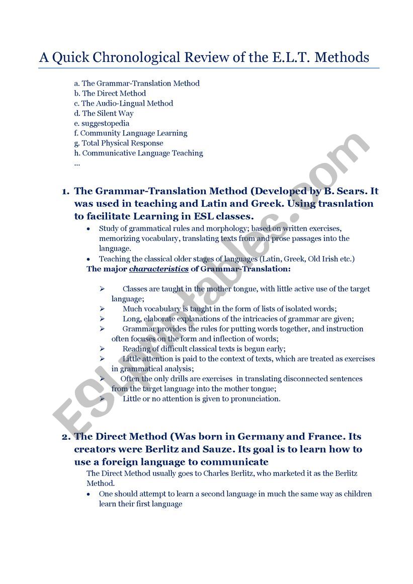 methods of teaching worksheet