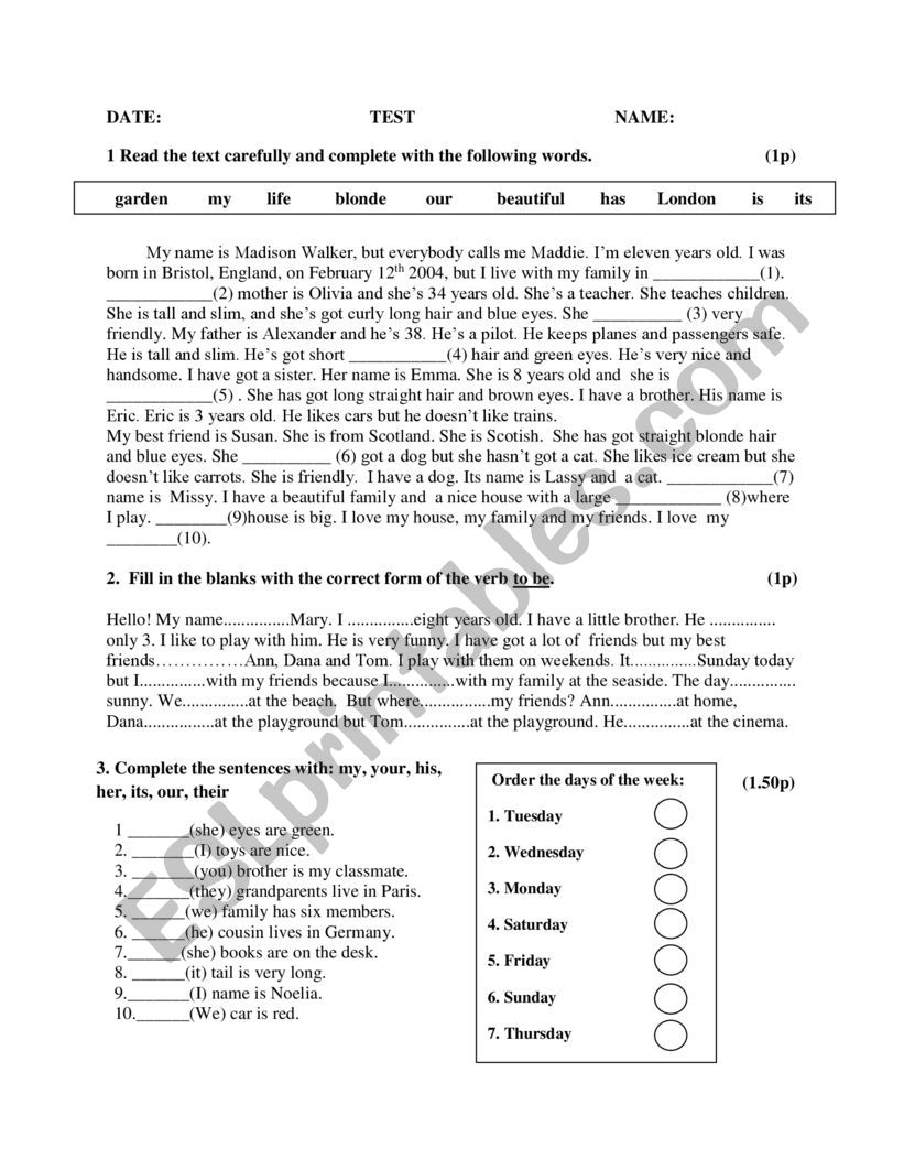 Test 5th  worksheet