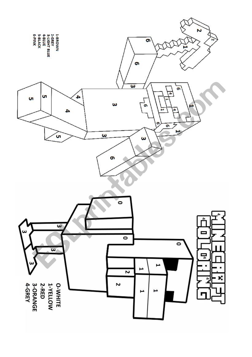 Minecraft Colour By Number ESL Worksheet By Eme Hernandez