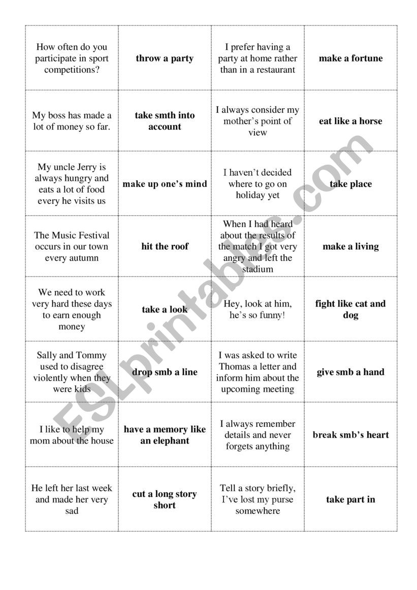 Idioms (domino) worksheet