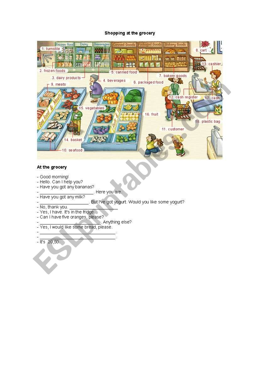 Grocery shopping worksheet