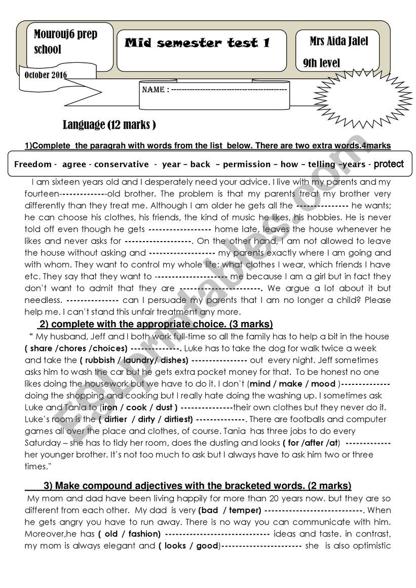 mid term test 1 worksheet