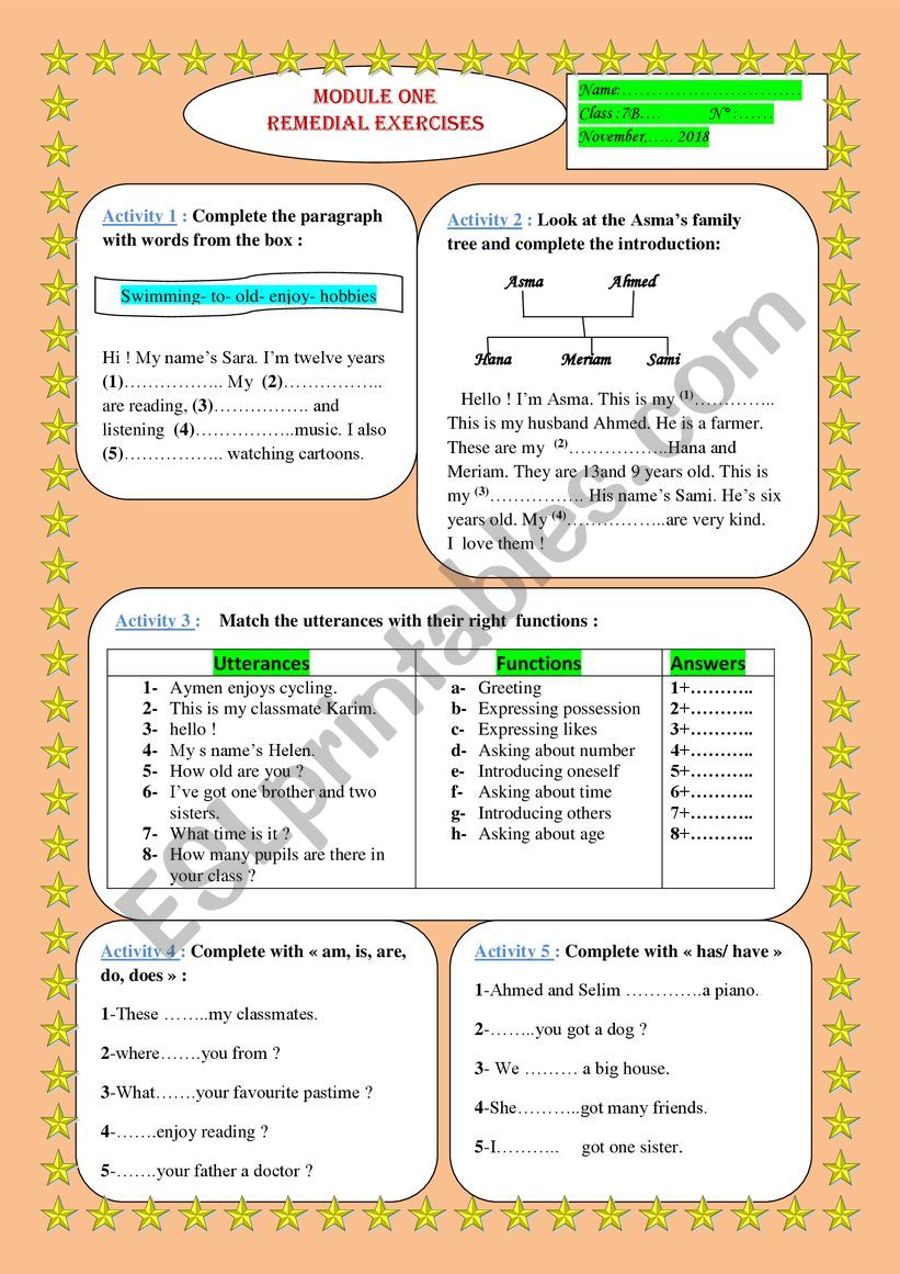 Module one: reviex worksheet