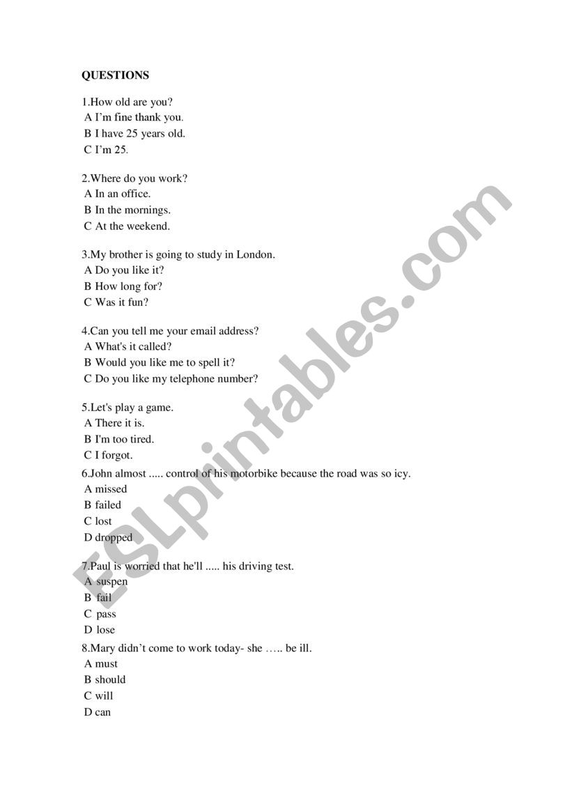 questions esl worksheet by libertad83