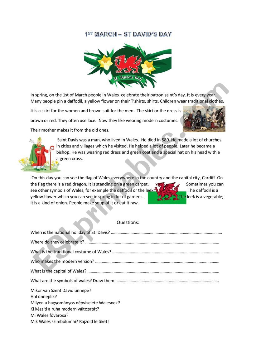 Saint Davids Day worksheet