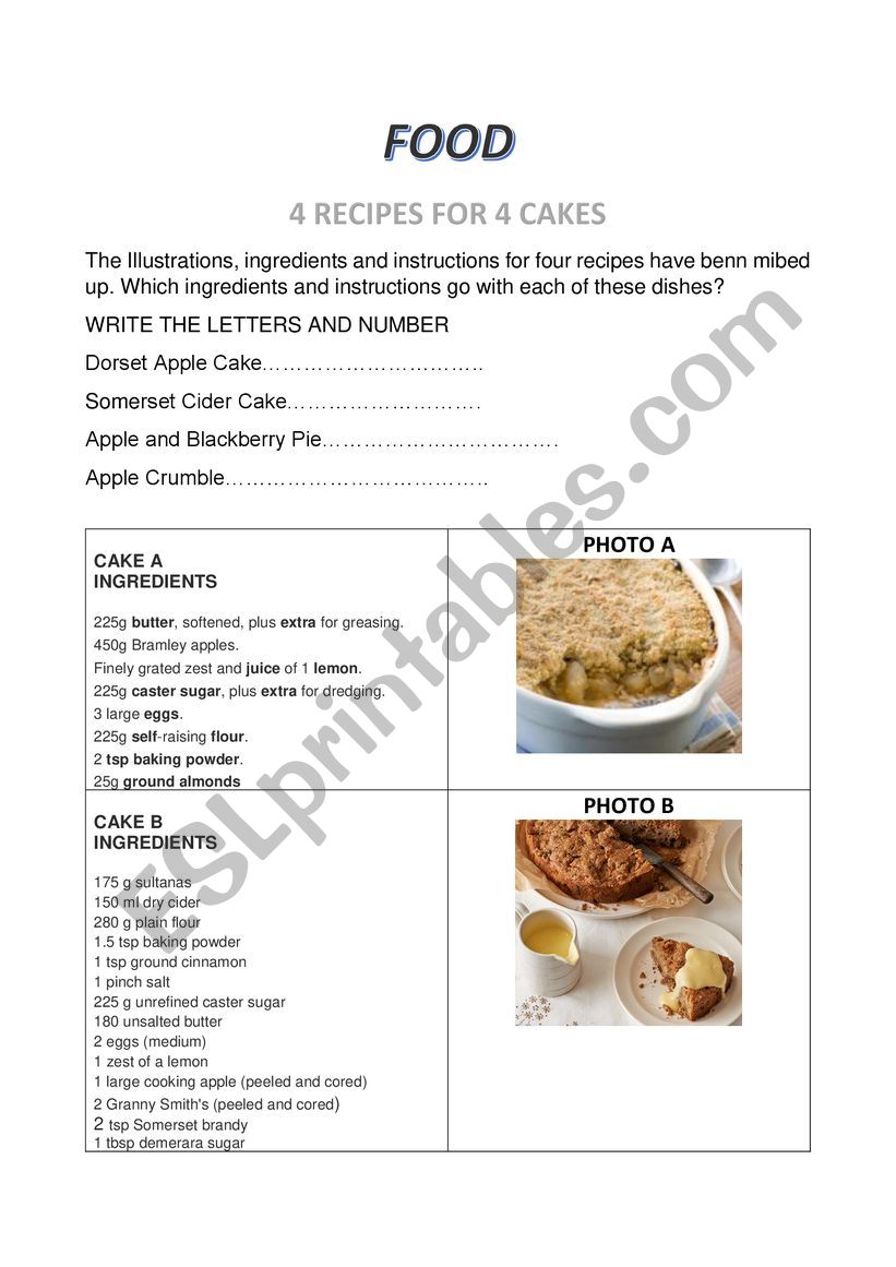 Food and Cakes worksheet