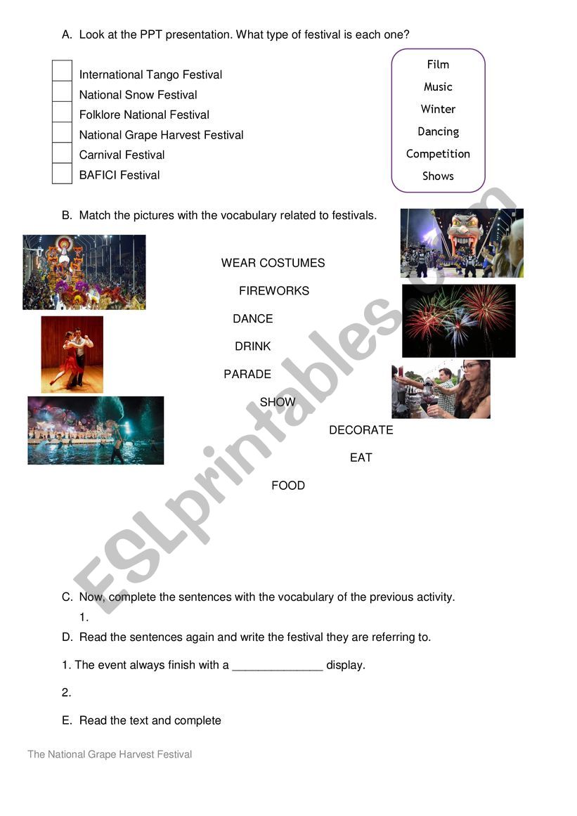 FESTIVALS worksheet