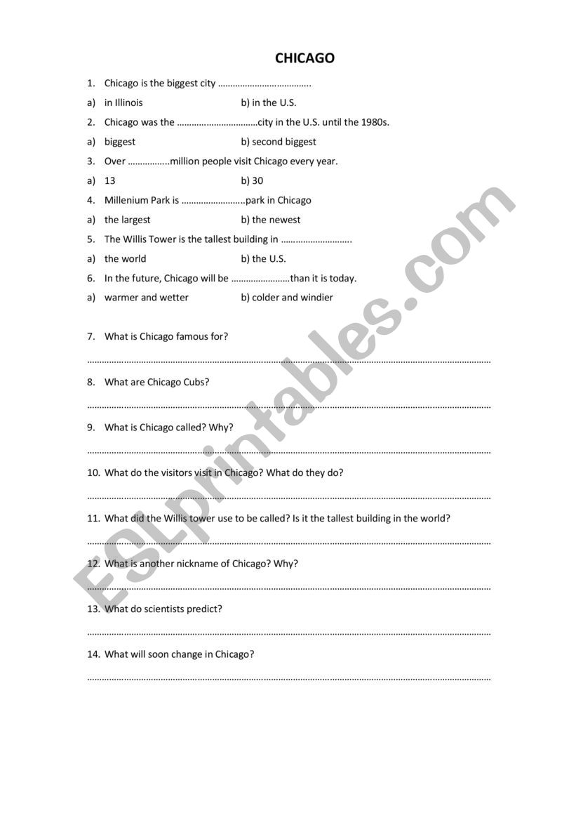 Chicago English File worksheet