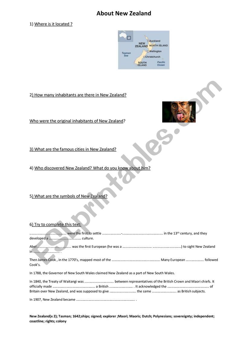 new zealand worksheet