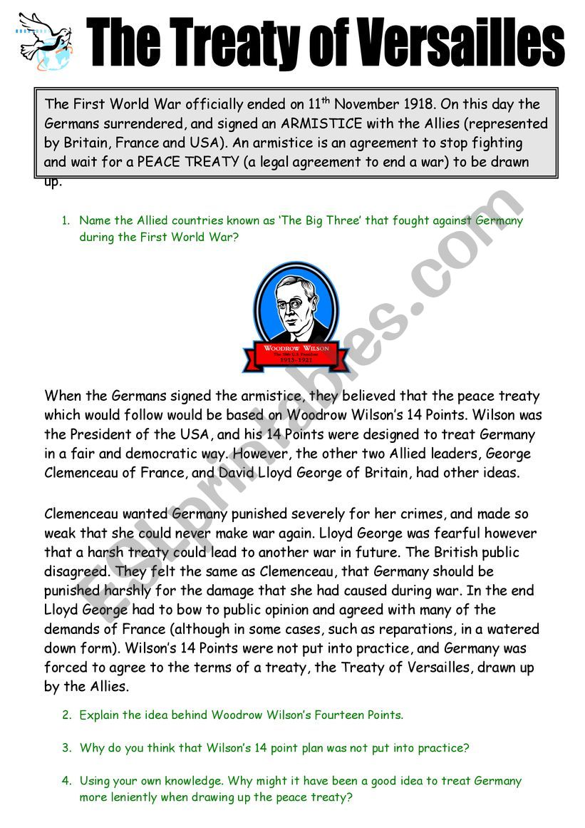 The Treaty Of Versailles worksheet