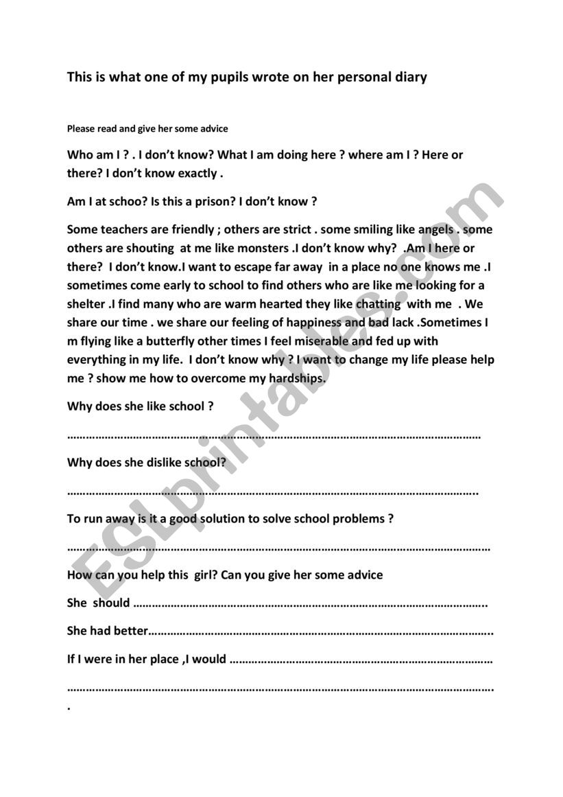 school life worksheet