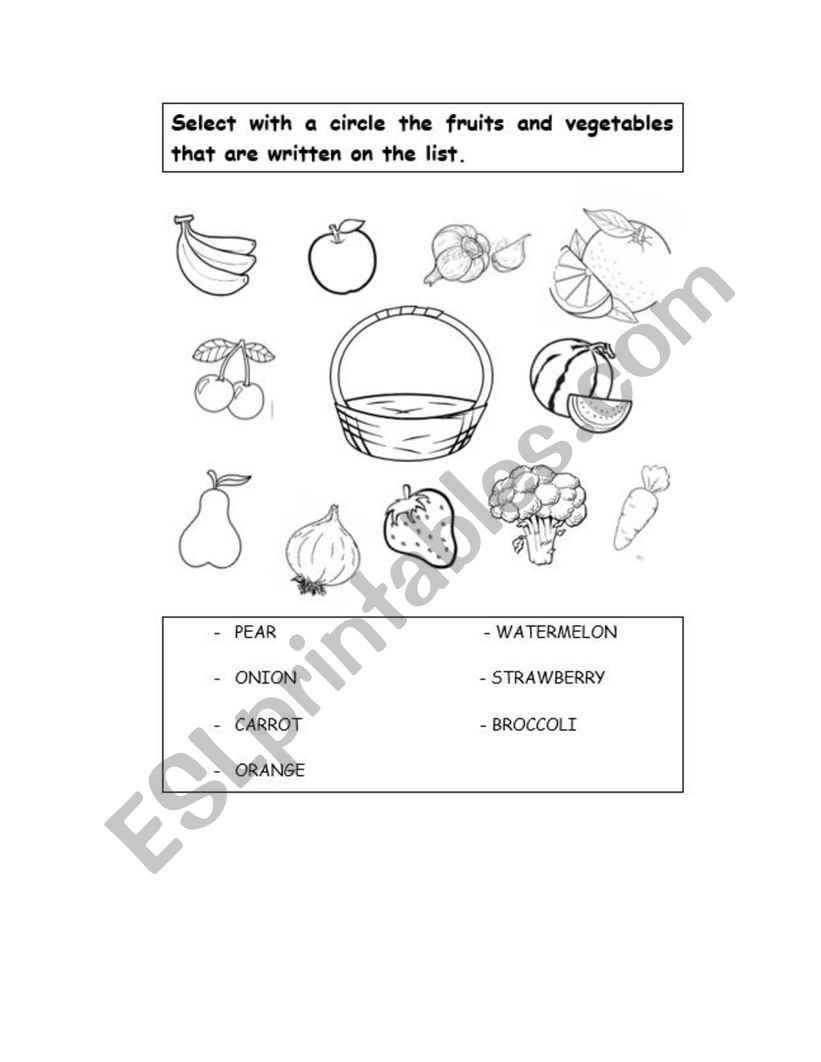 Fruits and vegetables worksheet