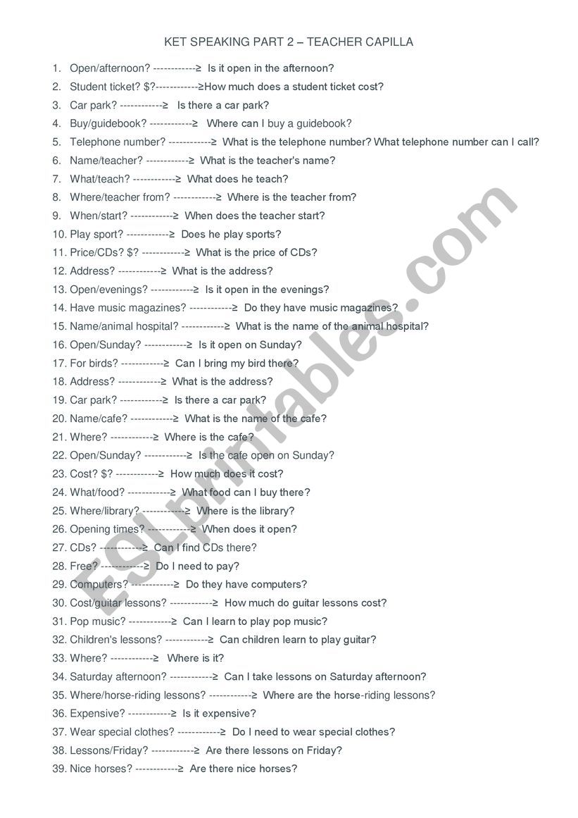 KET speaking PART II worksheet