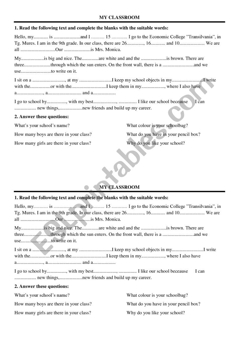 My classroom worksheet