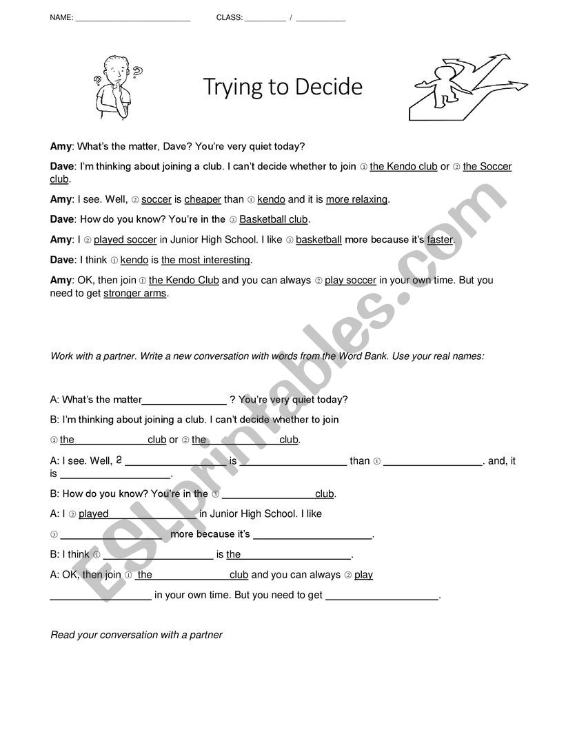 Joining an After School Club worksheet Joining an After School Club worksheet