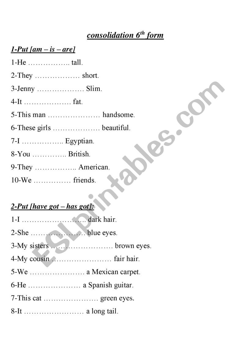 consolidation 6th form worksheet