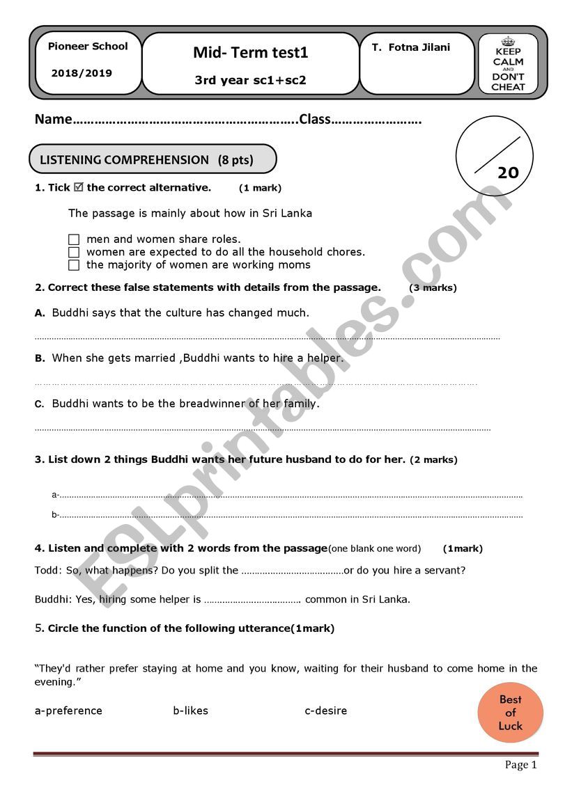 Mid term test1 worksheet