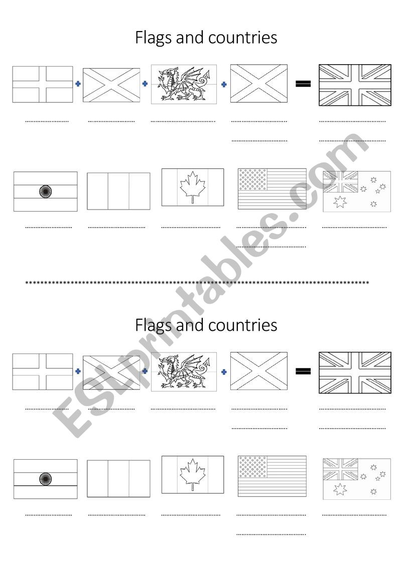 FLAG AND COUNTRIES worksheet