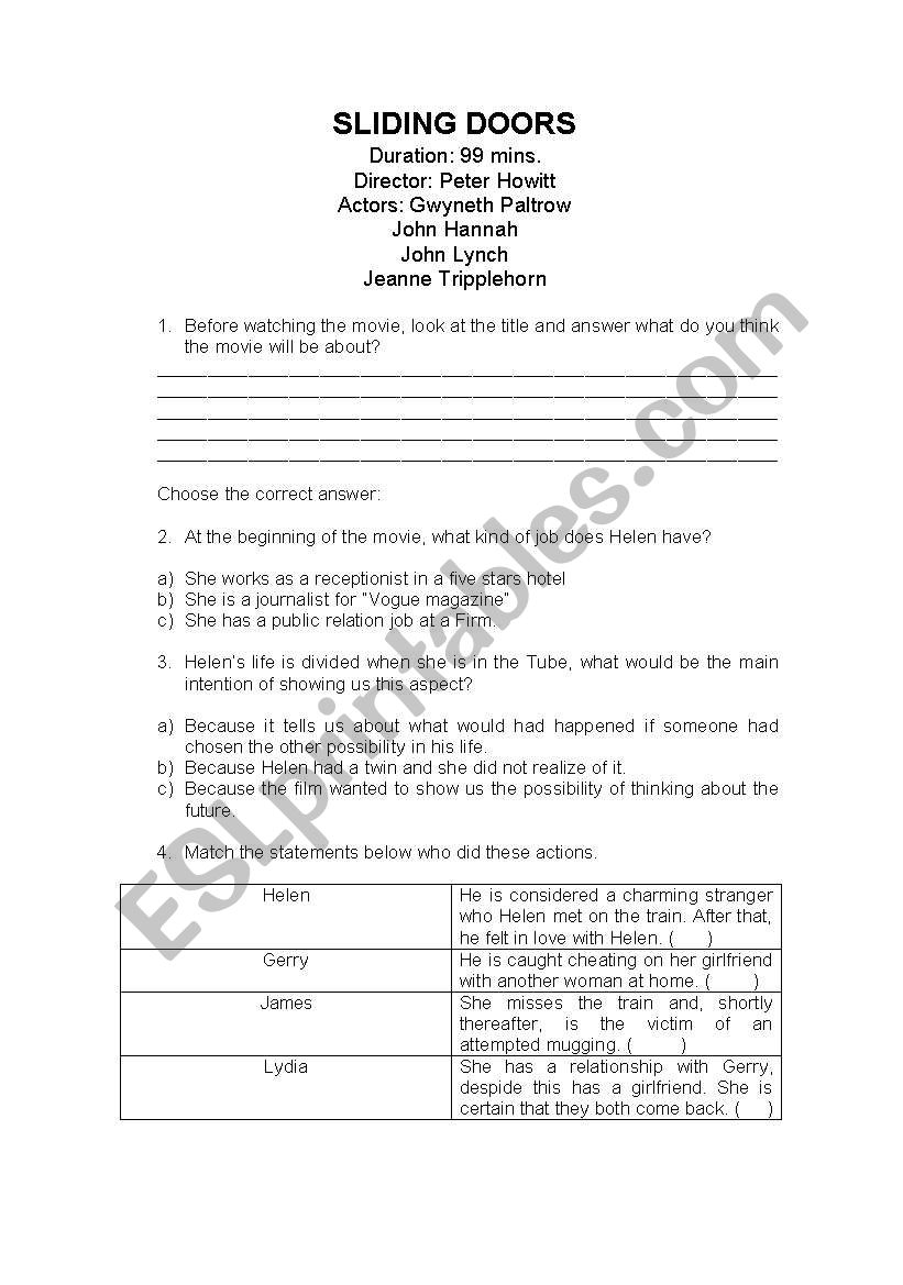 Activities with movies worksheet