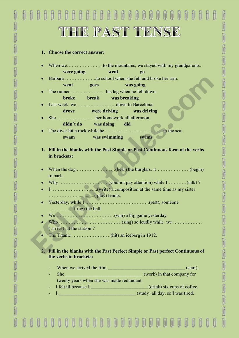 The past tense worksheet