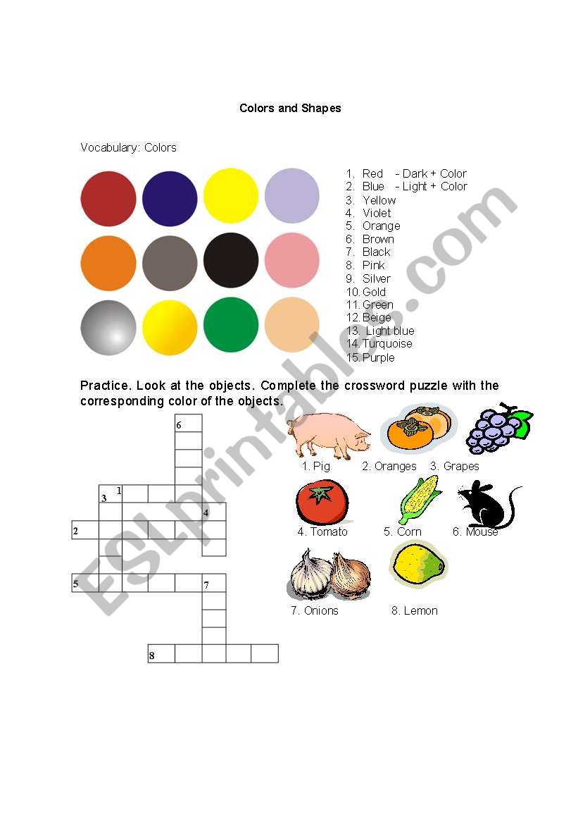 Colors and Shapes worksheet