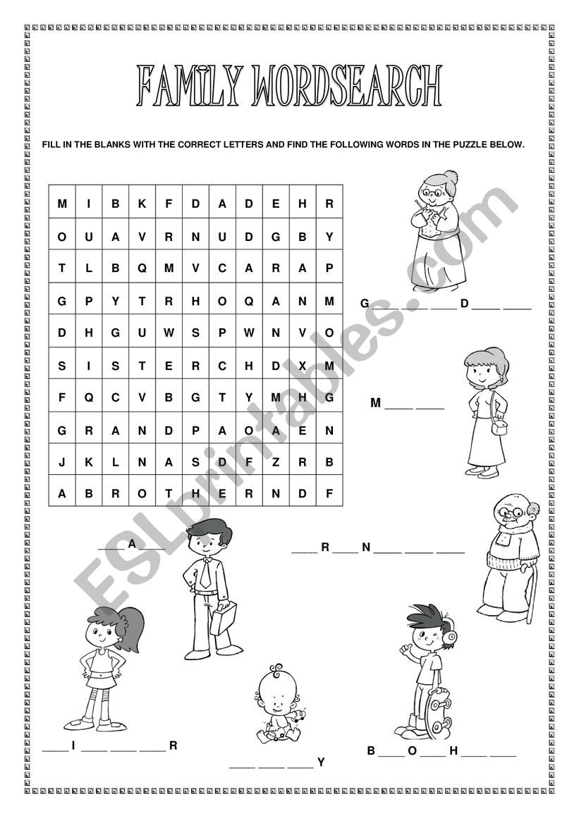 Family Puzzle Crossword worksheet