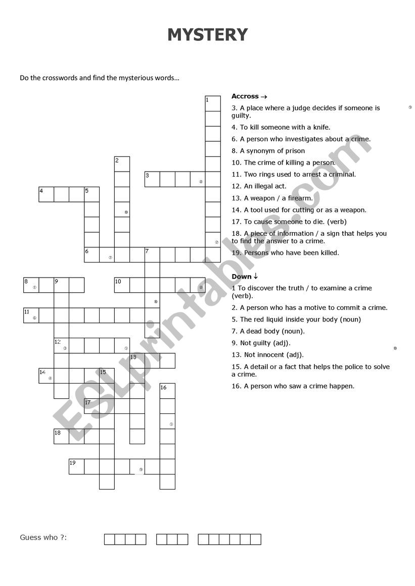 mystery crosswords worksheet