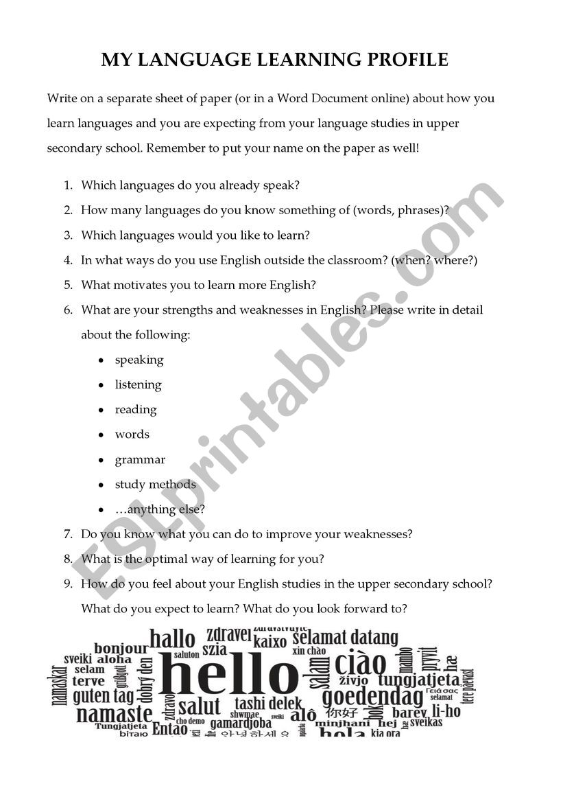 Writing task: My language learning profile