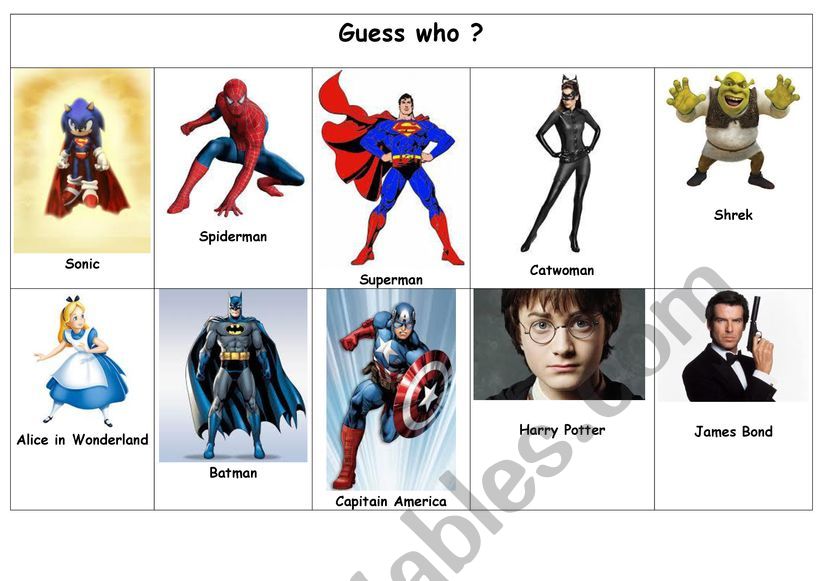 Game: guess who superheroes  worksheet