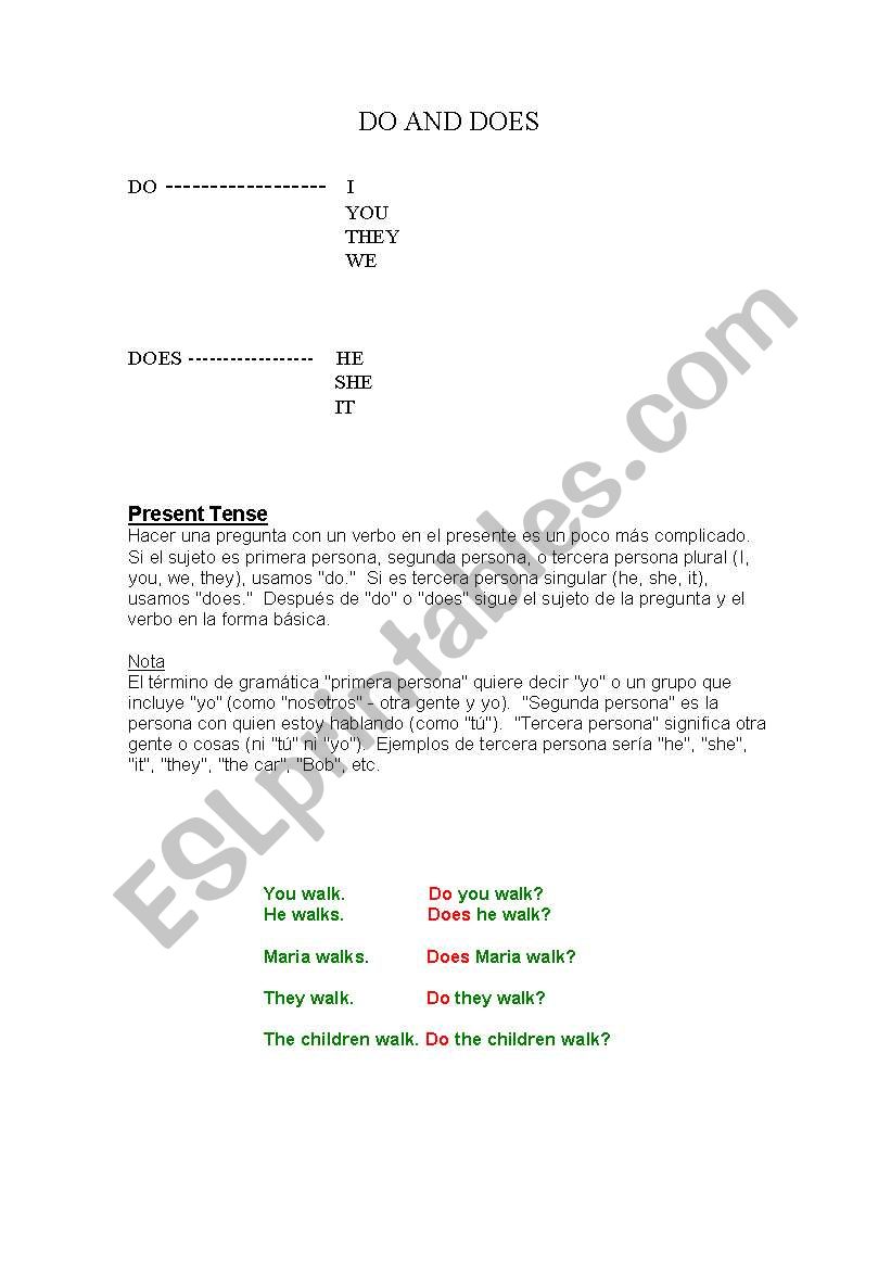 do-does exercises worksheet
