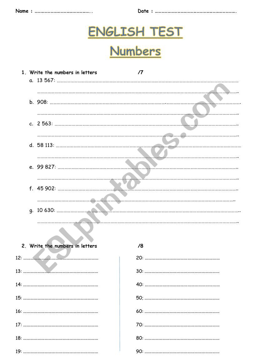 Cardinal numbers and counting test 