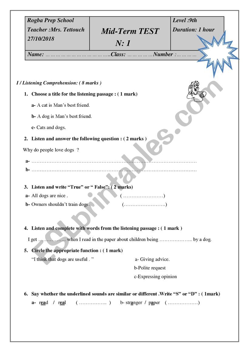 mid-term test n1 worksheet