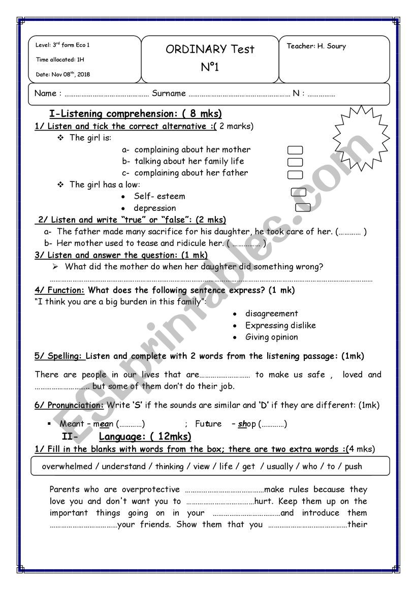 ordinary test 1 3rd F/economics