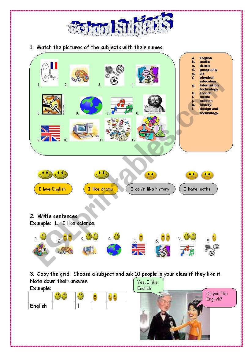 School Subjects worksheet