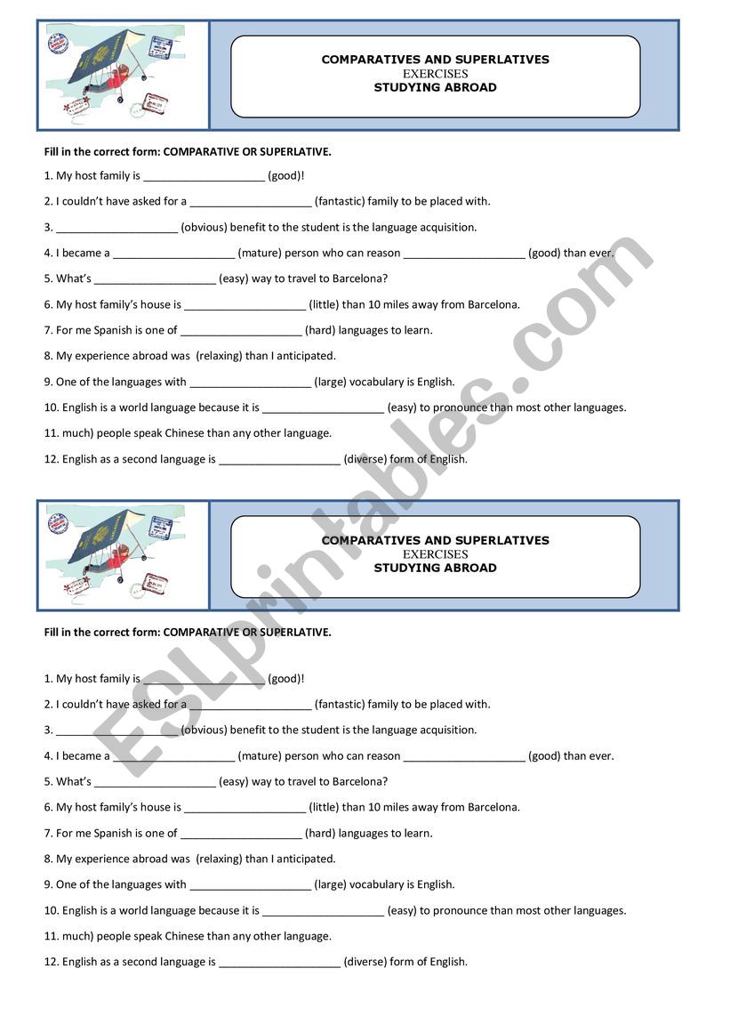 Degrees of adjectives - Studying abroad 2