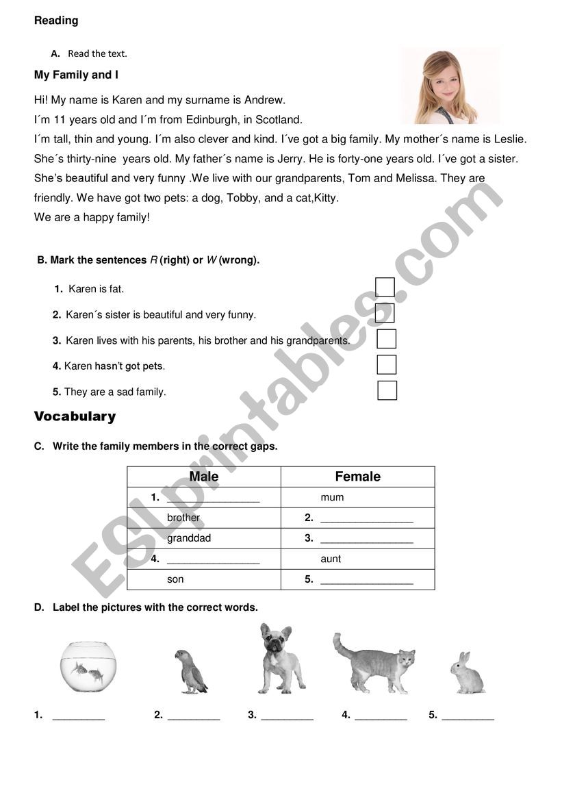 test about family worksheet