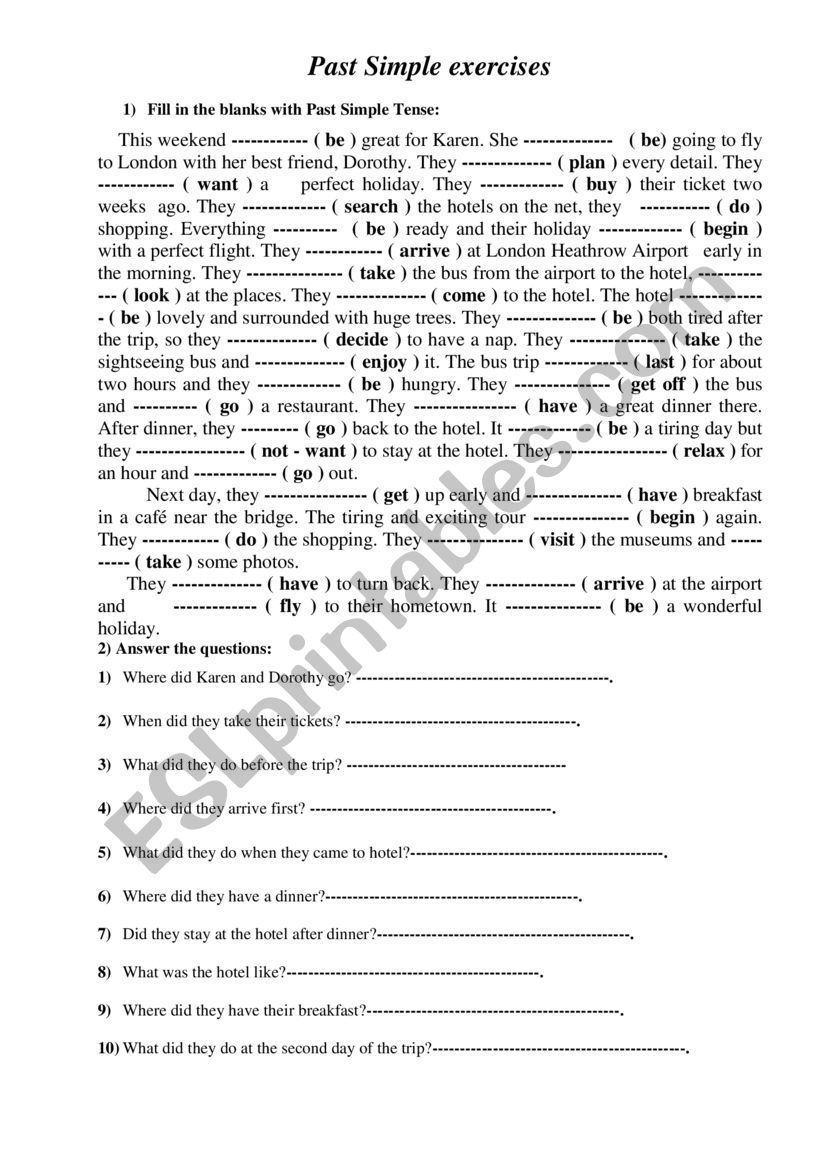 Past Simple exercises worksheet