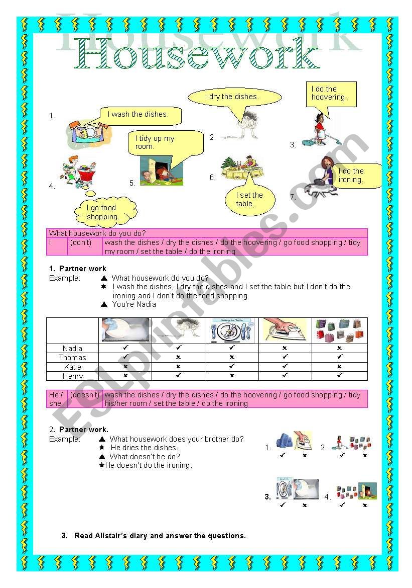 Housework worksheet